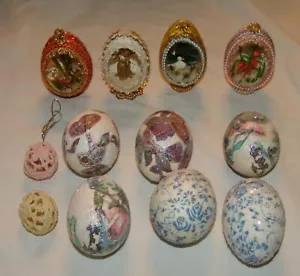 Easter Egg Decorations Shell Diorama Vtg Real Ceramic Lot Sugared Crochet - Picture 1 of 8