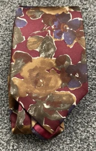 Corbata vintage para hombre toda seda borgoña multicolor con estampado floral hecha en Inglaterra - Imagen 1 de 3