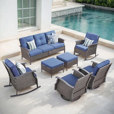 Juego de muebles de ratán para patio exterior de 7 piezas sofá acolchado sofá seccional juego de mimbre Foto 1 de 4