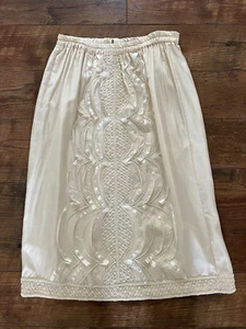 Vintage 80s Sister Max Silk Beaded Skirt Women's Sz L Ivory Pearls Gorgeous! - Picture 1 of 7