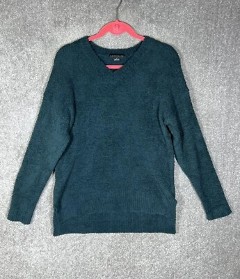 Sanctuary Fuzzy Teddy  Sweater Women Small Teal Green Long Sleeve V-Neck Hi Low - Image 1 of 4