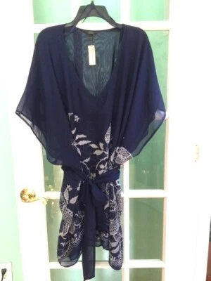 NWT SHEER SOMA INTIMATES ¾ LOUNGE DRESS LINED ONE SIZE FITS ALL NAVY & GRAY - Image 1 of 4
