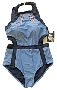 Marilyn Monroe WOMEN 1-Piece Swimsuit Padded Bust Sz 1X Embroidered Blue color - Picture 1 of 12