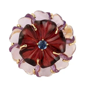 Rodolita Granate Zafiro Redondo Floral Punta Conjunto Anillo Multicolor Oro Amarillo 18k - Imagen 1 de 5