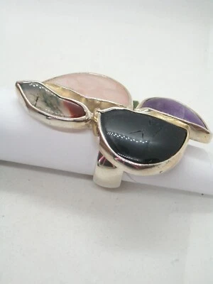 ANELLO in ARGENTO 925 con PIETRE DURE: Ametista, Ossidiana, Quarzo Rosa e Agata - Immagine 1 di 4