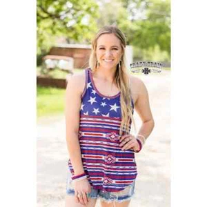 Crazy Train Stars and Serape Patriotic Racerback Tank Top USA Flag Size Small - Picture 1 of 6