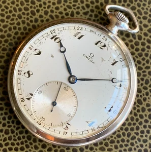 1934 Omega 38.5L.T1 15 Jewels Stainless Steel Pocket Watch - Picture 1 of 10