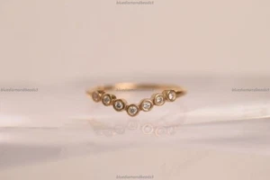 V Style Band Fine Anniversary Engagement Diamond Ring 14k Yellow Gold Diamond - Picture 1 of 4