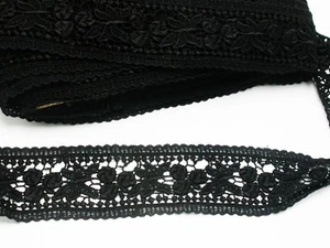 Venice Lace 2 1/8" (54mm) Black Floral Galloon 3 Yards - Picture 1 of 2
