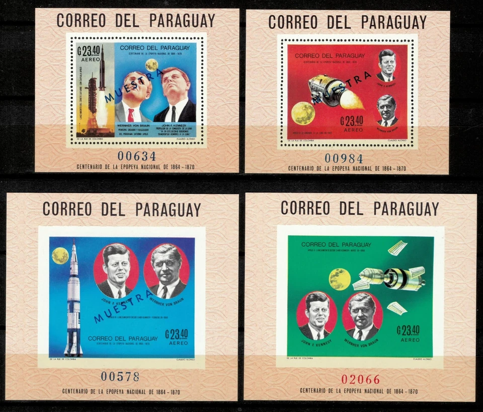 Paraguay 1969 ☀ Viaje espacial Kennedy Von Braun Juego de 4 MSS - Espécimen ☀ MNH** Foto 1 de 1