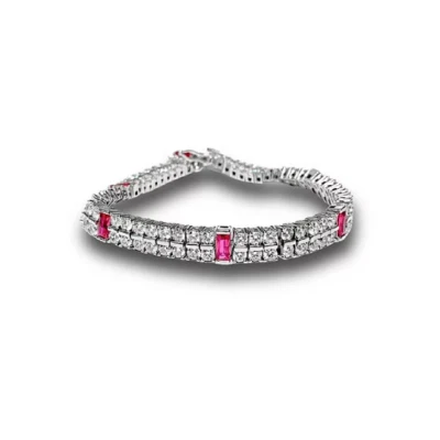 7mm Double Row White Gold Finish Red Ruby Tennis Bracelet with Gift Box - Image 1 of 4