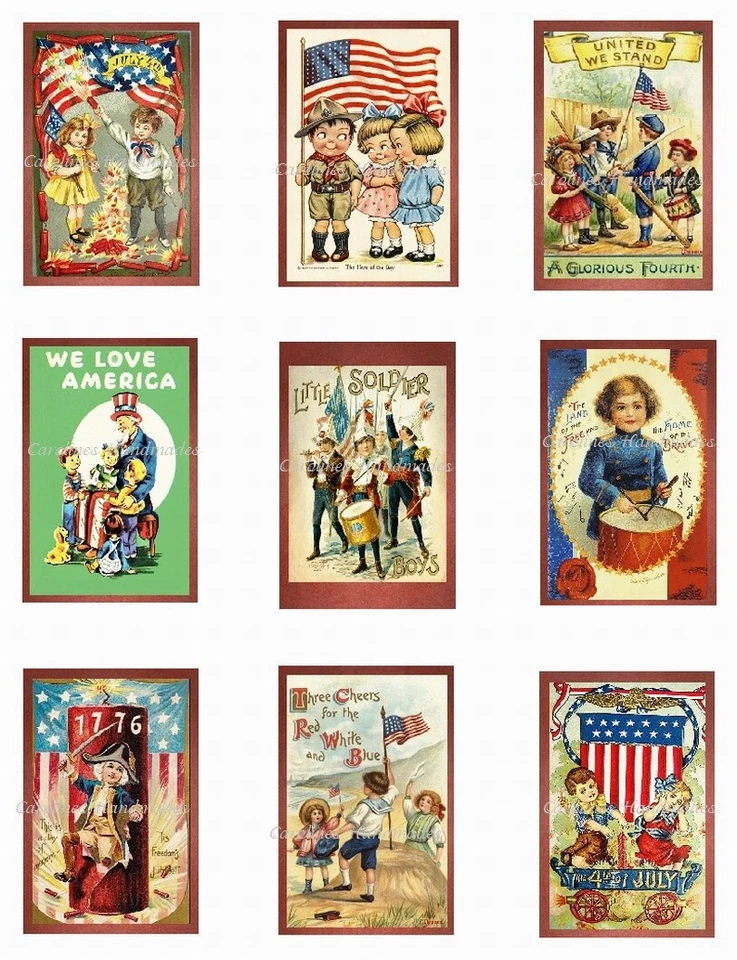 Vintage 4th Of July E (9) Designer Crazy Quilt Fabric Blocks @ 2X3" Each - Image 1 of 1