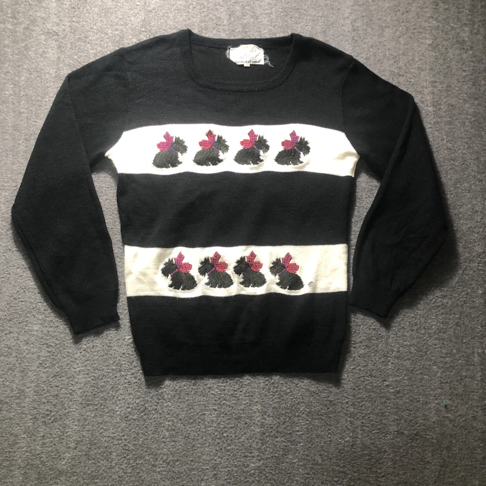 Suéter Vintage Grande 38 Cyn Les Shirlee Designs Negro Scotty Scottish Terrier Foto 1 de 4