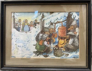 Vintage Rolf Lidberg Framed Troll Art Print (1975) Sweden – “Caught” - Picture 1 of 7