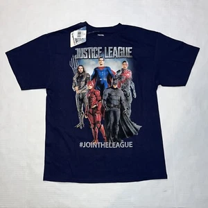 Justice League Movie Graphic T Shirt Kids Size XL Blue Batman Superman Flash - Picture 1 of 5