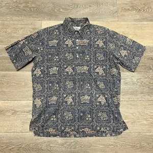 Reyn Spooner Hawaii Flag Blue Reverse Print Popover Button Hawaiian Shirt Large - Picture 1 of 9