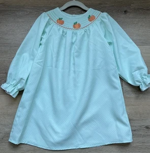 NWT Girls Boutique Mint Green Fall Smocked Pumpkin Dress Thanksgiving Size 5 - Picture 1 of 5