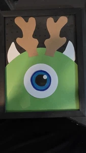 Paper Crafting Mike Wazowski Monsters Inc University 5x7 Framed Christmas ART - Picture 1 of 3