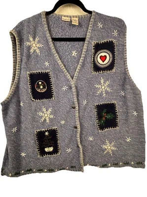 Colete Suéter de Natal NorthCrest Feminino Azul Tamanho 3X (22/24) Grinalda de Árvore de Neve - Imagem 1 de 4