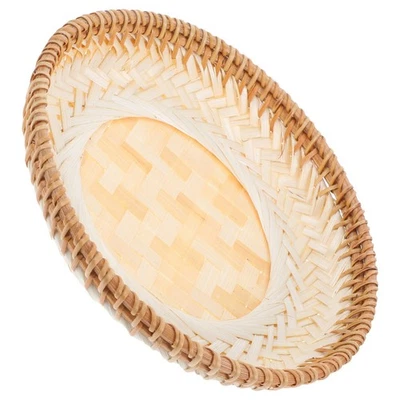  Cesto di frutta rattan vaso di cibo vassoio rotondo cesto intrecciato display - Immagine 1 di 4