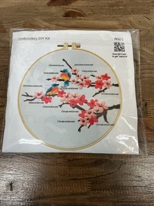 Kit ricamo stampato fai da te nuovo pettirosso uccellini e fiori punto croce - Foto 1 di 2