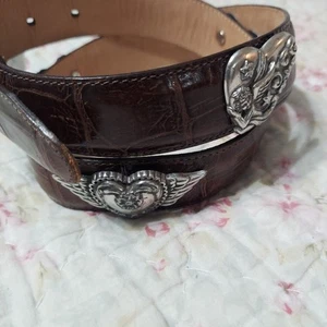 Cinturón Western de Cuero Marrón Brighton Tono Plateado Hebilla Vintage 42409 Mujer Talla M - Imagen 1 de 9