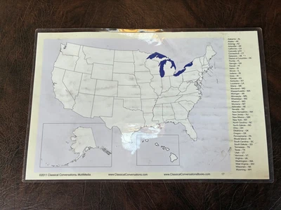 CLASSICAL CONVERSATIONS United States Map Laminated Two-Sided States Rivers - Image 1 of 4