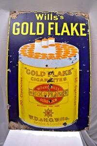 Cartel esmaltado de cigarrillos en escamas doradas Wills’s de colección tablero de publicidad de tabaco raro - Imagen 1 de 8