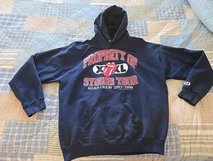 Vintage 1997-98 Rolling Stones Navy Hoodie Navy Red Road Crew Tour Pullover XL - Picture 1 of 10