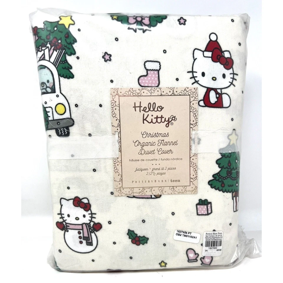 Pottery Barn подросток Hello Kitty фланель полный королева пододеяльник Рождество красный банты - Изображение 1 из 4