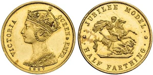 GREAT BRITAIN Victoria 1887 AV Model Gothic Half Farthing. NGC PR64 Cameo - Picture 1 of 3