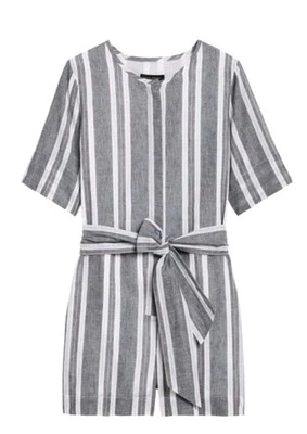 Banana Republic Linen Romper SZ 4P Striped White Gray Lined Coastal NWT   C25 - Image 1 of 4