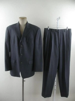 Mens 42R Andrew Fezza Steel Blue 3-Button 2-Pc Suit Pleated Cuffed Pants 32 X 31 - Image 1 of 4