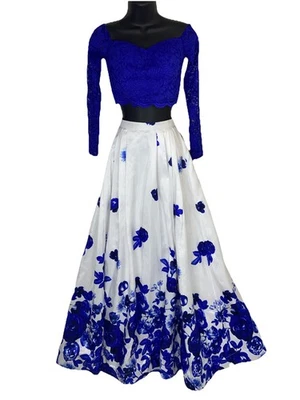 Sequin Hearts Junior's Prom Dress Size 3 Blue White Floral Two Piece Formal NWT - Image 1 of 4