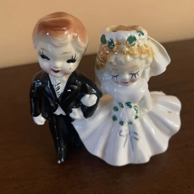 Винтажное украшение для торта 50-х Napco жених и невеста с оригинальными глазами Josef  - Изображение 1 из 4