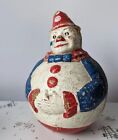 Roly Poly Clown Paper Mache Toy Primitive Antique Blue And Red 7" Rare