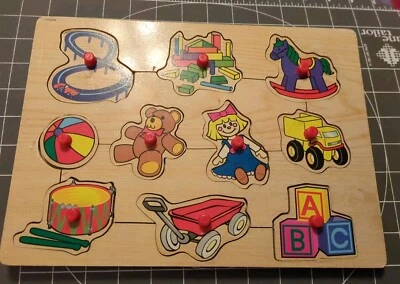 Used wood puzzle Vintage Early Learning Playroom Toys Baby Doll Train Block Ball - Image 1 of 4