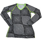 Nike Pro Shirt Women Sz M Dri-Fit Athletic Top V-Neck Gray Fishnet Print Fitted
