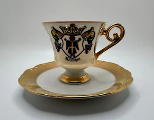 Vintage Munchen Germany demitasse cup & saucer set black/blue/gold - Picture 1 of 17