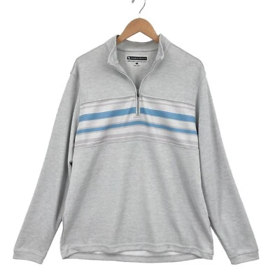 Sudadera Pebble Beach Para Hombre Grande Gris Rayas 1/4 Cremallera Seca Lujo Rendimiento Foto 1 de 4