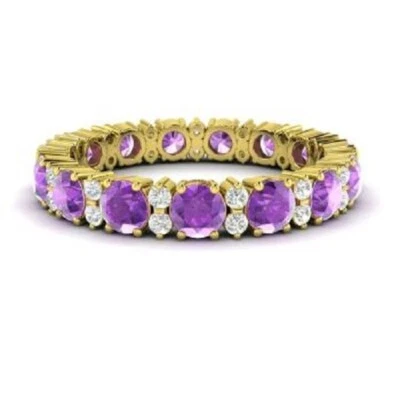 Натуральный аметист и бриллиант круглой огранки Eternity 1,95 карата желтое золото 14 карат размер 7 - Изображение 1 из 4