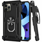 Military Grade Finger Loop Case with Belt Clip Holster for iPhone 14 Pro - Black