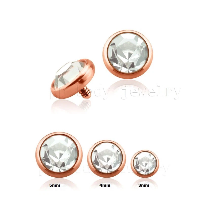 2 piezas. Parte superior de anclaje dérmico de acero quirúrgico enchapado en PVD en oro rosa plano de circonita cúbica 14G Foto 1 de 2