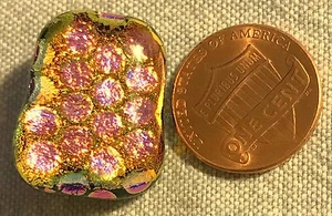 Gold Pink Black Dichroic Glass Shank Button Hand Made 7/8" 23mm 8553 - Picture 1 of 2