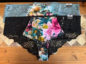 NEW Lot/2 Lane Bryant/Cacique 26/28 Black Floral/Tourmaline Fall Cheeky Panties - Picture 1 of 8