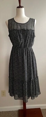 Nicole Miller Sleeveless Sun Dress Womens 10 Black Tiered Elastic Waist - Изображение 1 из 4