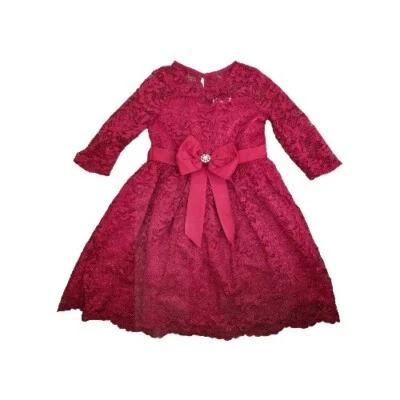 EDICIONES RARAS Niñas Talla 6 Rojo Roseta Brillo Encaje Forrado Vestido de Vacaciones Foto 1 de 4