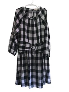 Crewcuts Dress Girl's Size 10 Black White Plaid Long Sleeve Cotton Blend - Picture 1 of 8