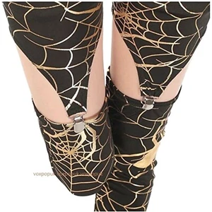 LEGGINGS SPIDER WEB COLGANTE CLIP PARA NIÑO PANTALONES CORTOS Gótico Negro Oro O Plata REINO UNIDO SM - Imagen 1 de 13