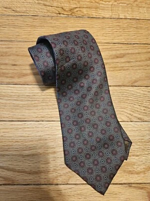 Corbata de seda Lanvin marrón roja estampada hecha en Italia Foto 1 de 4